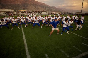 The Bingham football team performs their pre-game ritual, the haka.