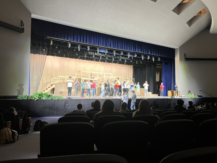 Bingham High School rehearses a showstopping number from Catch Me If You Can on the newly refurbished stage.