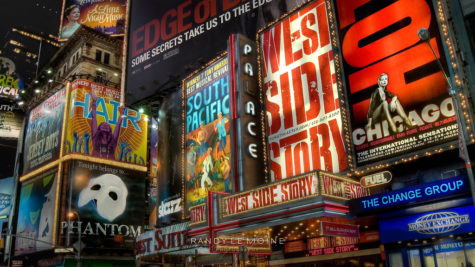 An artistic representation of Broadway billboards in New York City.