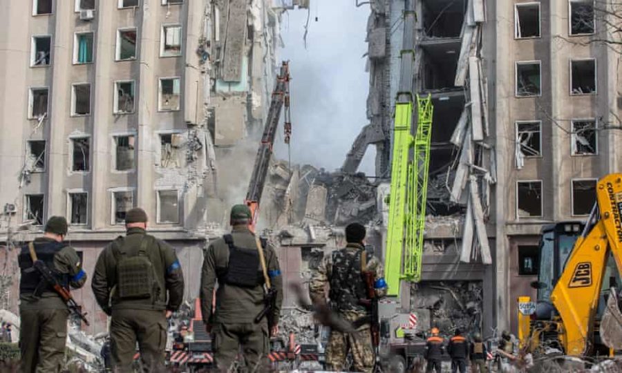 Building destroyed by Russian forces in Mykolaiv, Ukraine.